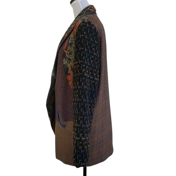 Patchwork Blazer Vintage Wool Mohair Blend Equestrian Artsy Size L